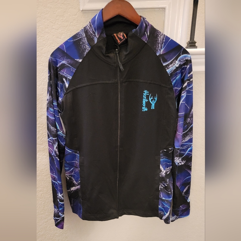 Huntworth Oaktree Womans Purple Camo Long Sleeve Athletic Jacket Top Shirt L